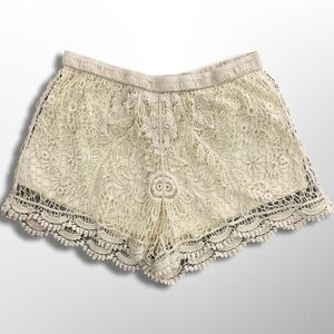 Vivid Collection‎ Shorts Womens M Crochet Boho Coquette Cotton Knit Lined Ivory